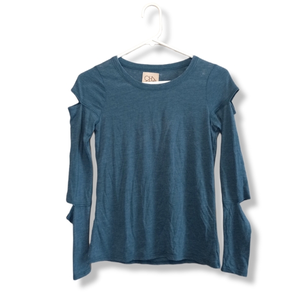 Chaser Tops - Chaser Burnout Blue Cut Out Long Sleeve Top Womens Size XS